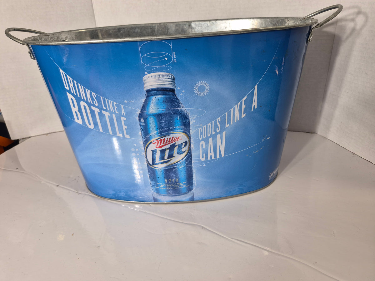 Miller Lite “Drinks Like a Bottle, Cools Like a Can” Metal Beer Tub – 15.5" x 9.5"
