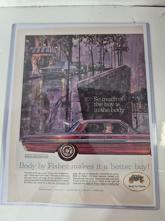 Set of 3 Vintage 1960s Body by Fisher General Motors Magazine Advertisements – Pontiac GM – 10.25" x 13.5"