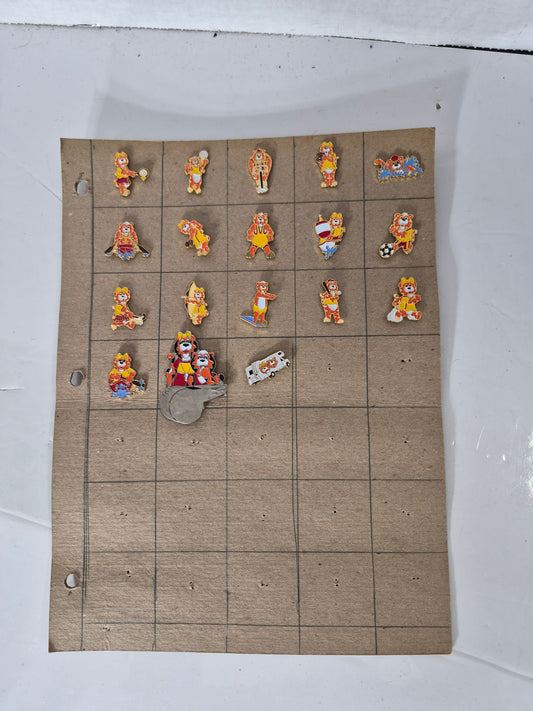 1989 Jeux Canada Games Saskatoon Tiger Mascot Lapel Pin Set — 18 Vintage Sport Enamel Pins