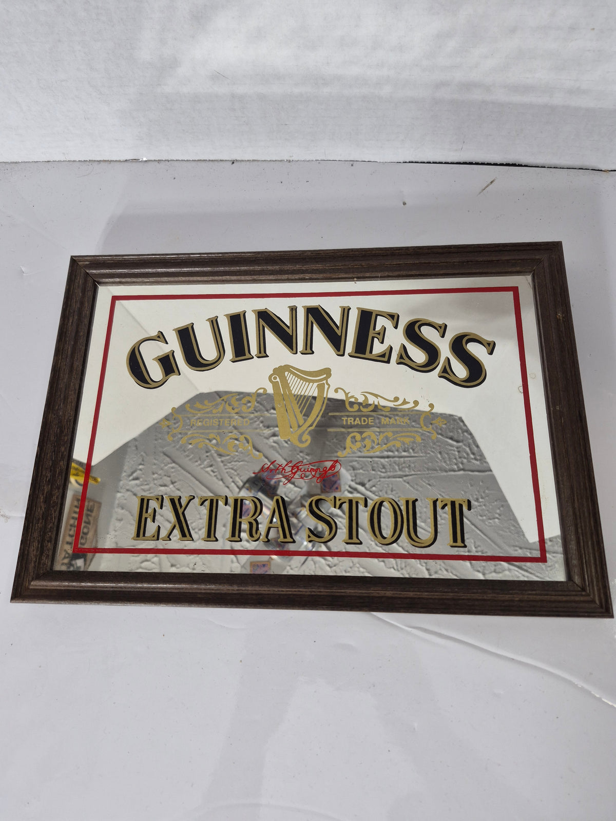 Guinness Extra Stout Framed Bar Mirror – Harp Logo – 13.25 x 9.25 in.