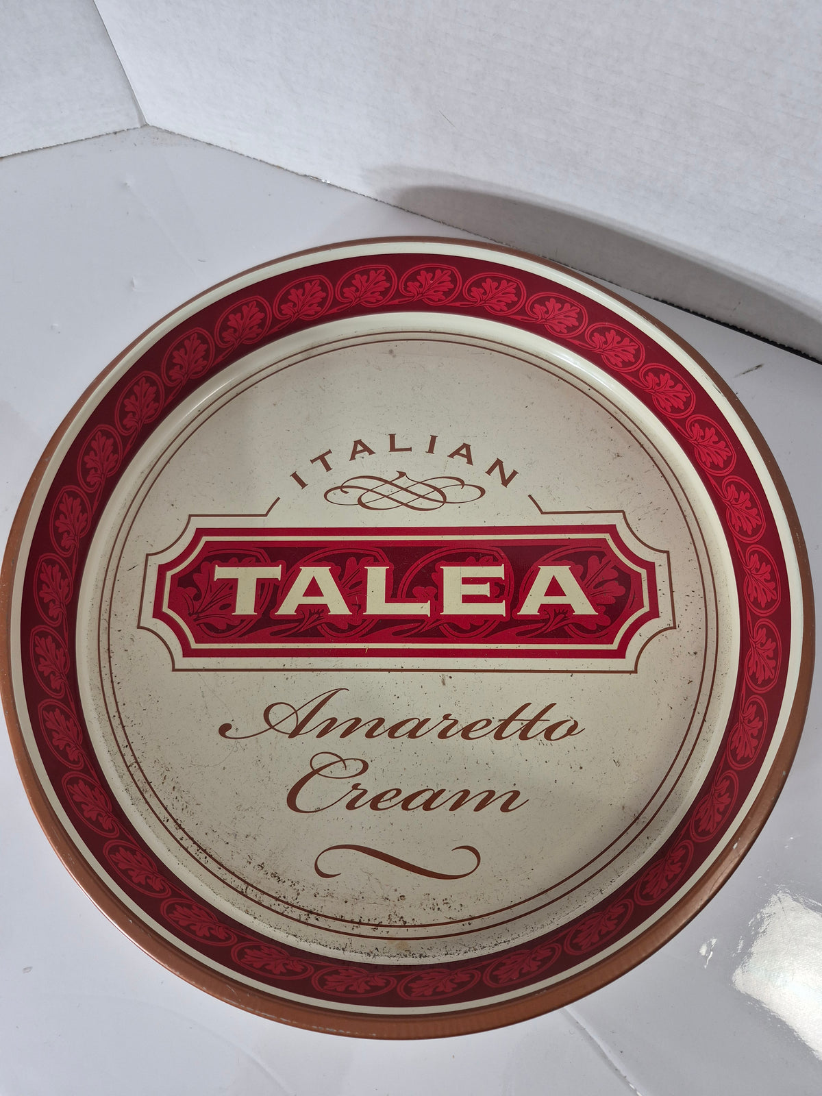Talea Italian Amaretto Cream Tin Serving Tray – 14 in. – Red & Cream