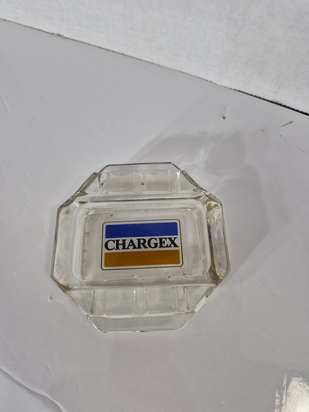 Chargex Credit Card Glass Ashtray – 1970s – 5.25 in. – Canadiana