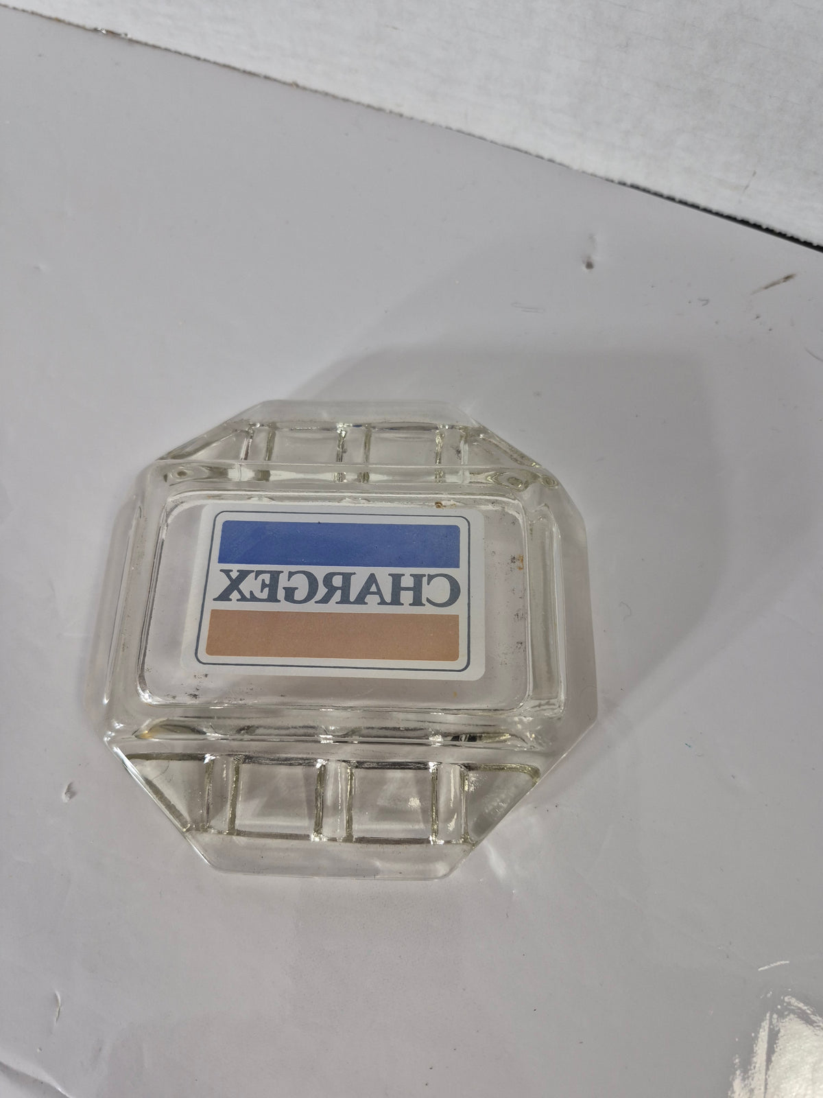 Chargex Credit Card Glass Ashtray – 1970s – 5.25 in. – Canadiana