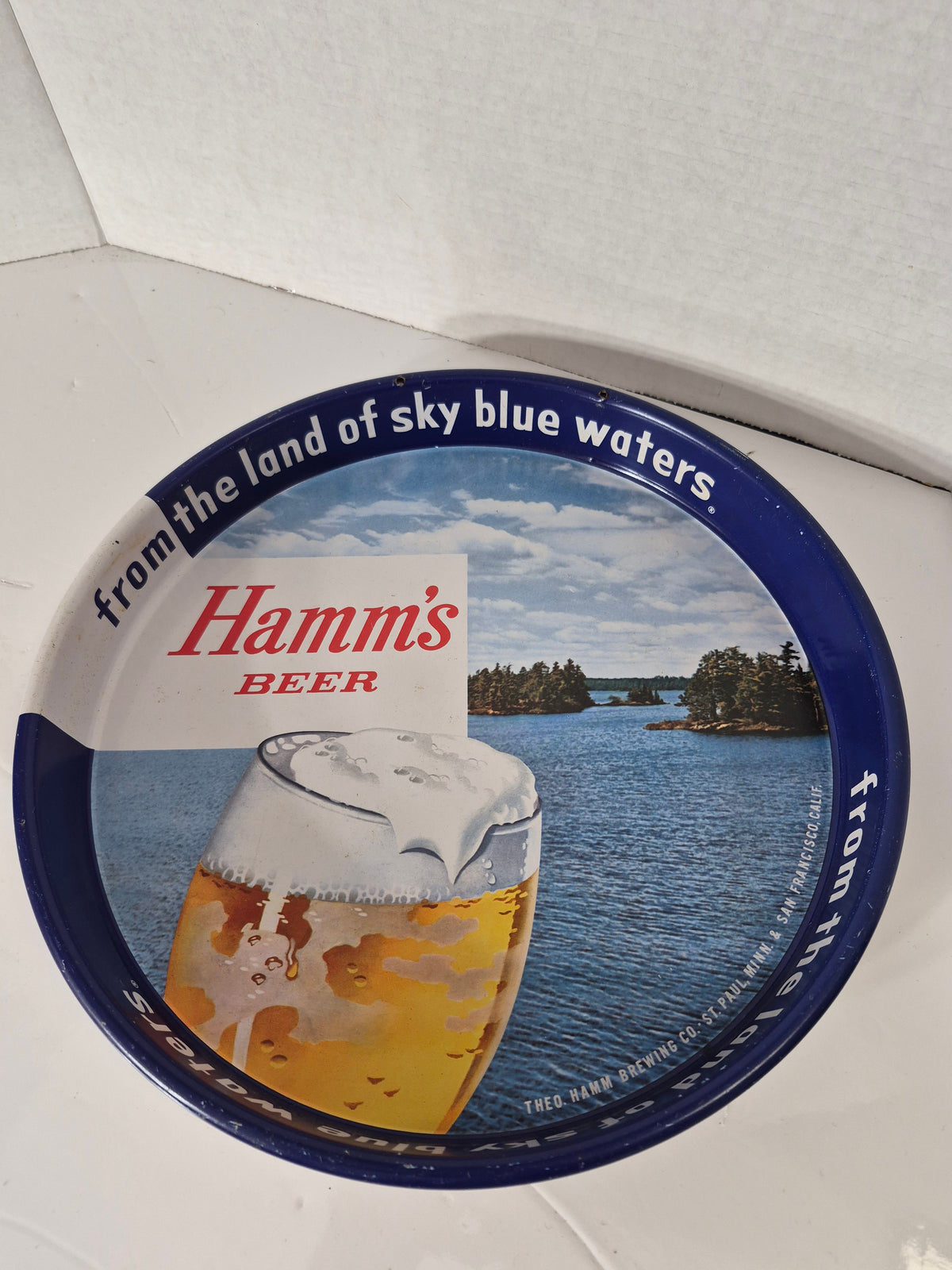 1970s Hamm's Beer Tin Serving Tray – "Land of Sky Blue Waters" – 13 in.
