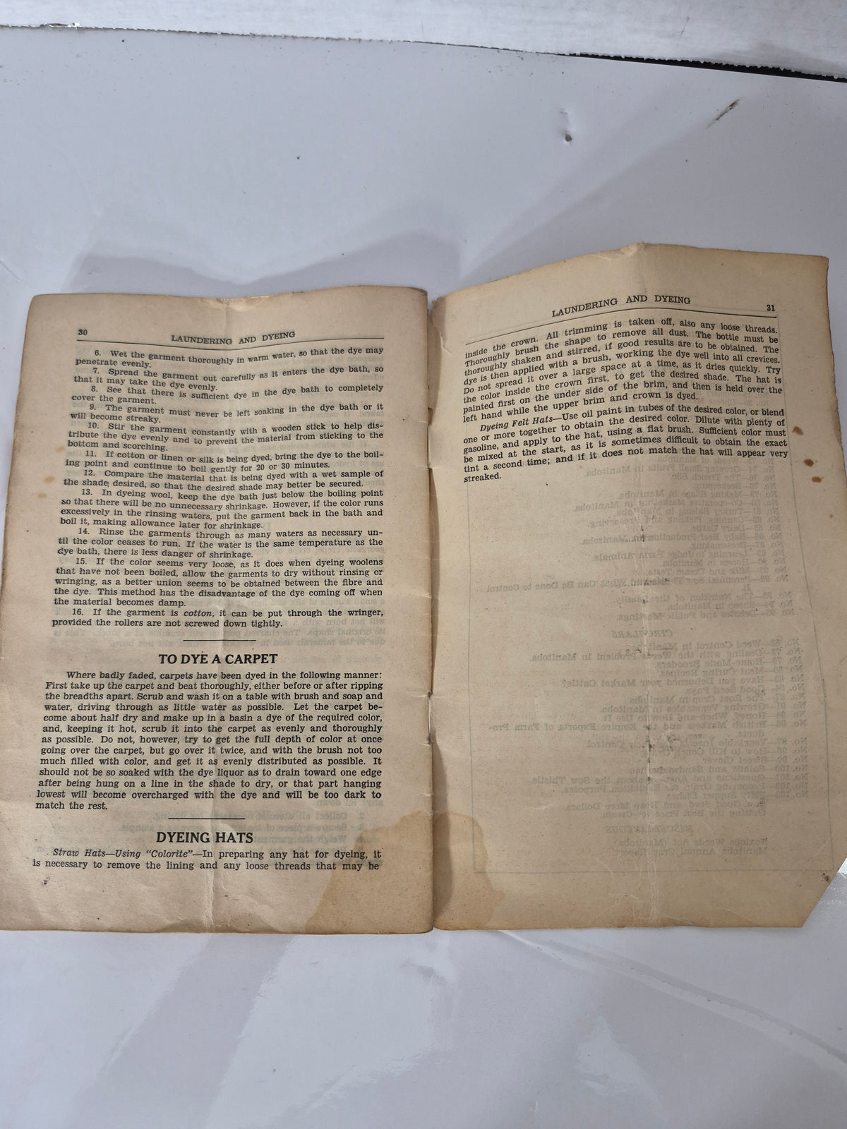 1930 Manitoba Farmers' Library Bulletin No. 64 – Laundering and Dyeing – Third Edition
