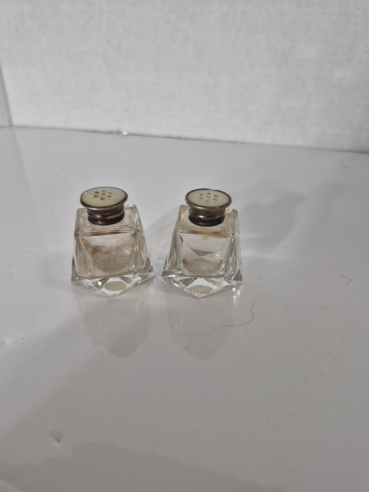 Vintage Cut Glass Salt & Pepper Shakers — Made in Czechoslovakia