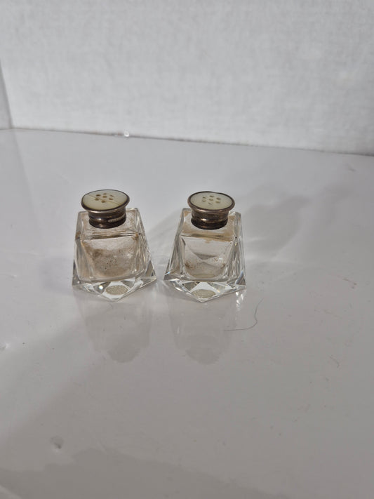 Vintage Cut Glass Salt & Pepper Shakers — Made in Czechoslovakia