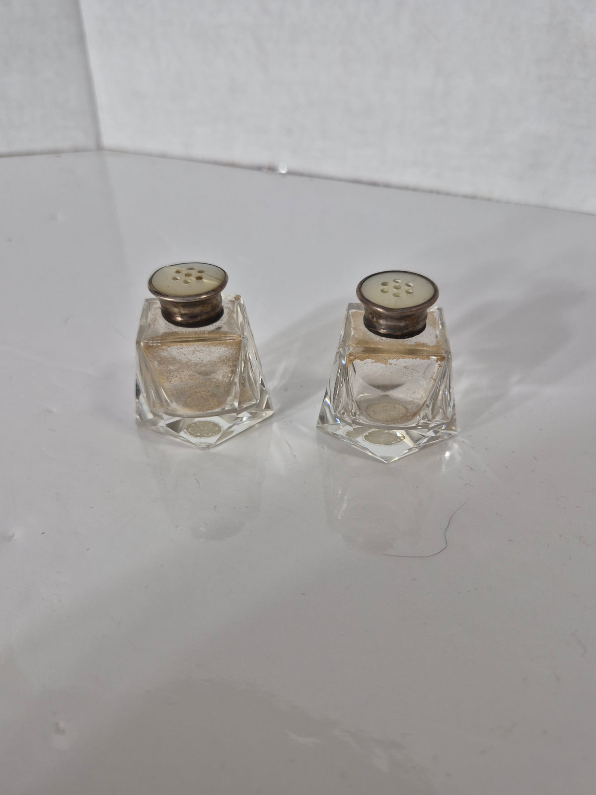 Vintage Cut Glass Salt & Pepper Shakers — Made in Czechoslovakia