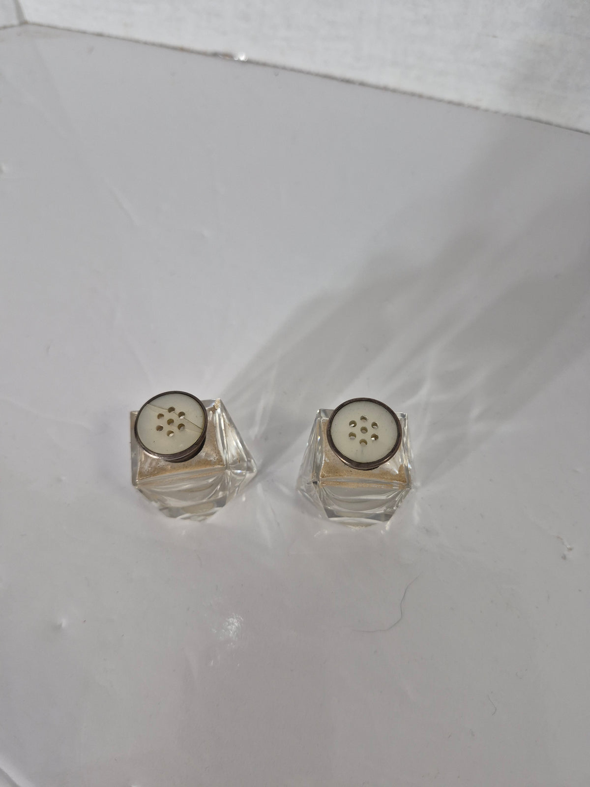 Vintage Cut Glass Salt & Pepper Shakers — Made in Czechoslovakia