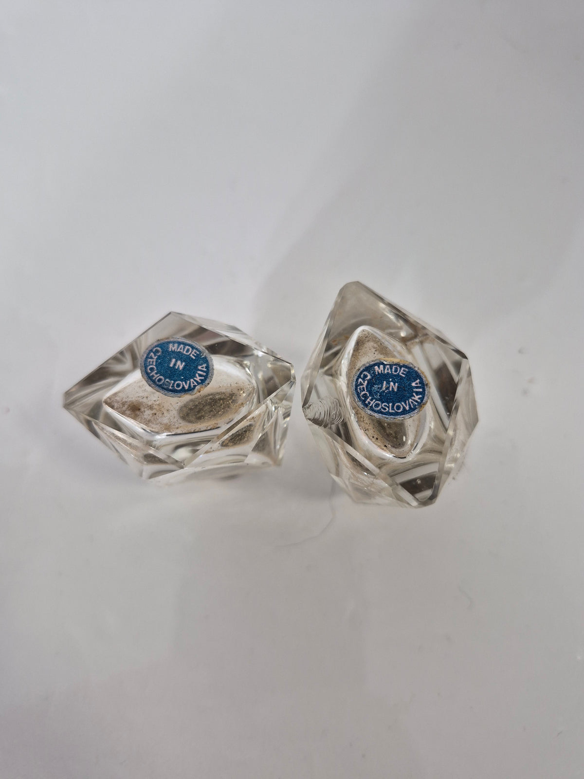 Vintage Cut Glass Salt & Pepper Shakers — Made in Czechoslovakia