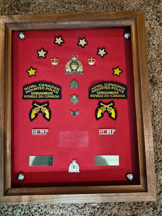 Framed RCMP Insignia Display – Real Metal Badges, Patches & Rank – 14.75 x 18.25 in.