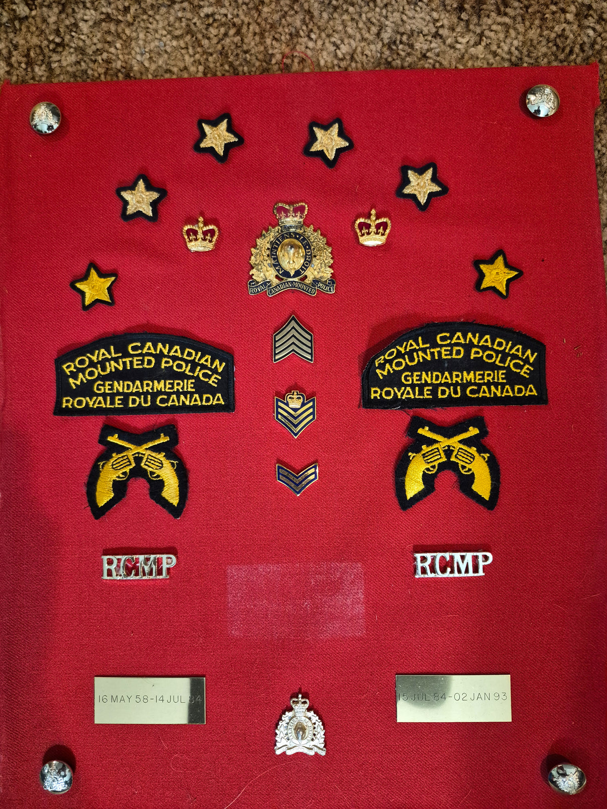 Framed RCMP Insignia Display – Real Metal Badges, Patches & Rank – 14.75 x 18.25 in.