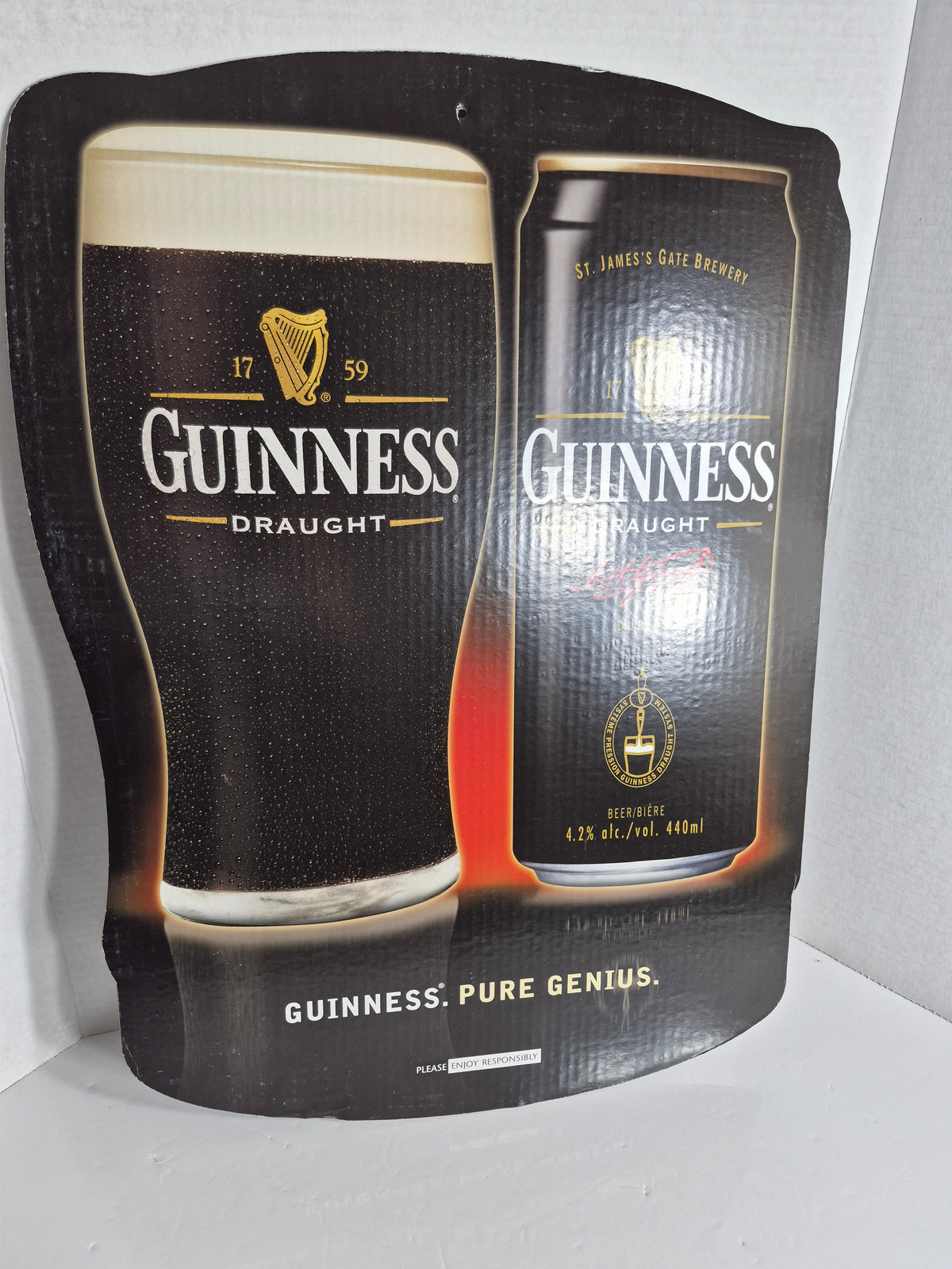 Guinness Draught "Pure Genius" Double-Sided Die-Cut Cardboard Sign – 16.5 x 22.75 in.