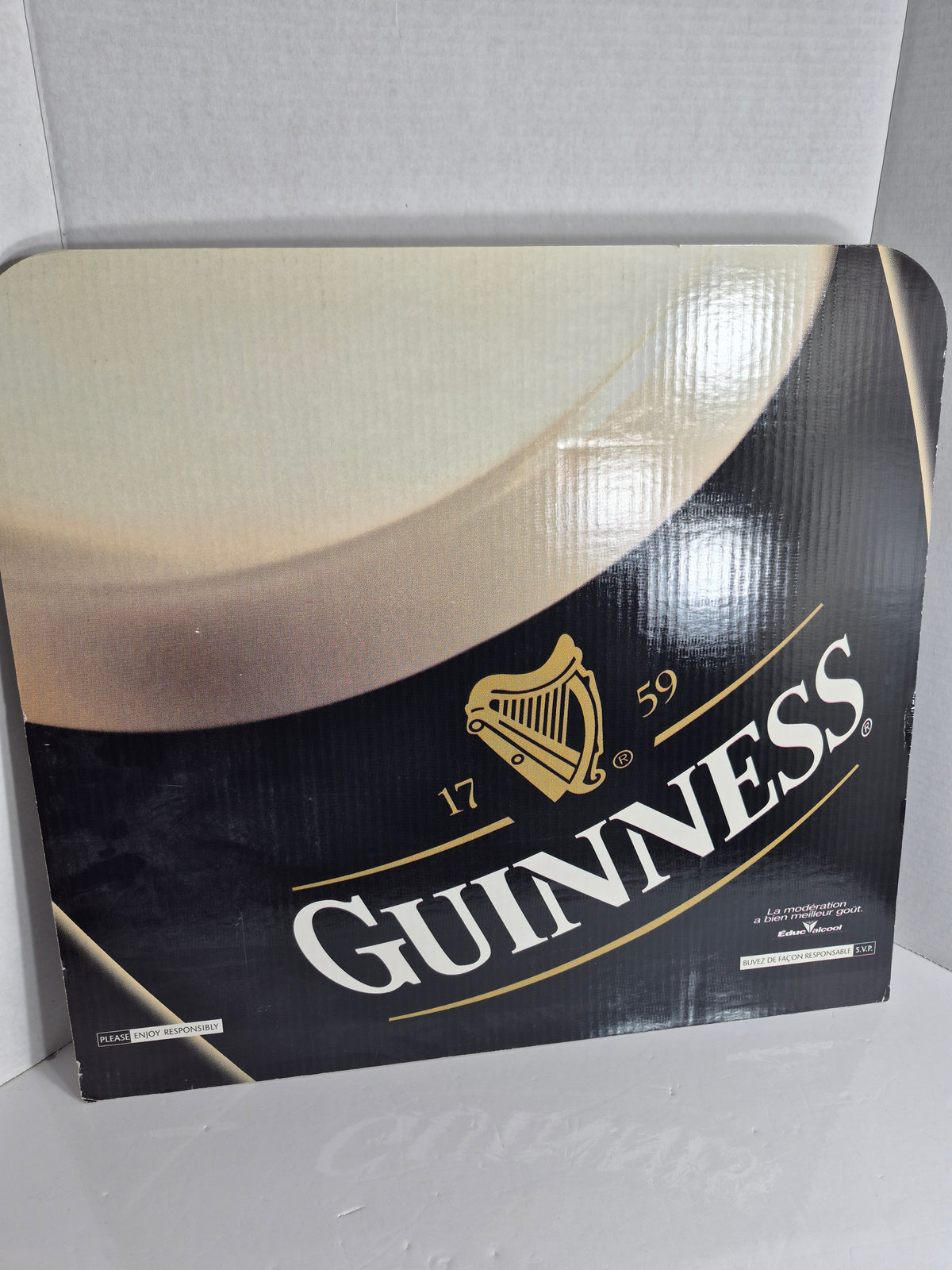 Guinness Double-Sided Bar Sign – "1759" Harp, Cardboard Panel – 22 x 20 in.