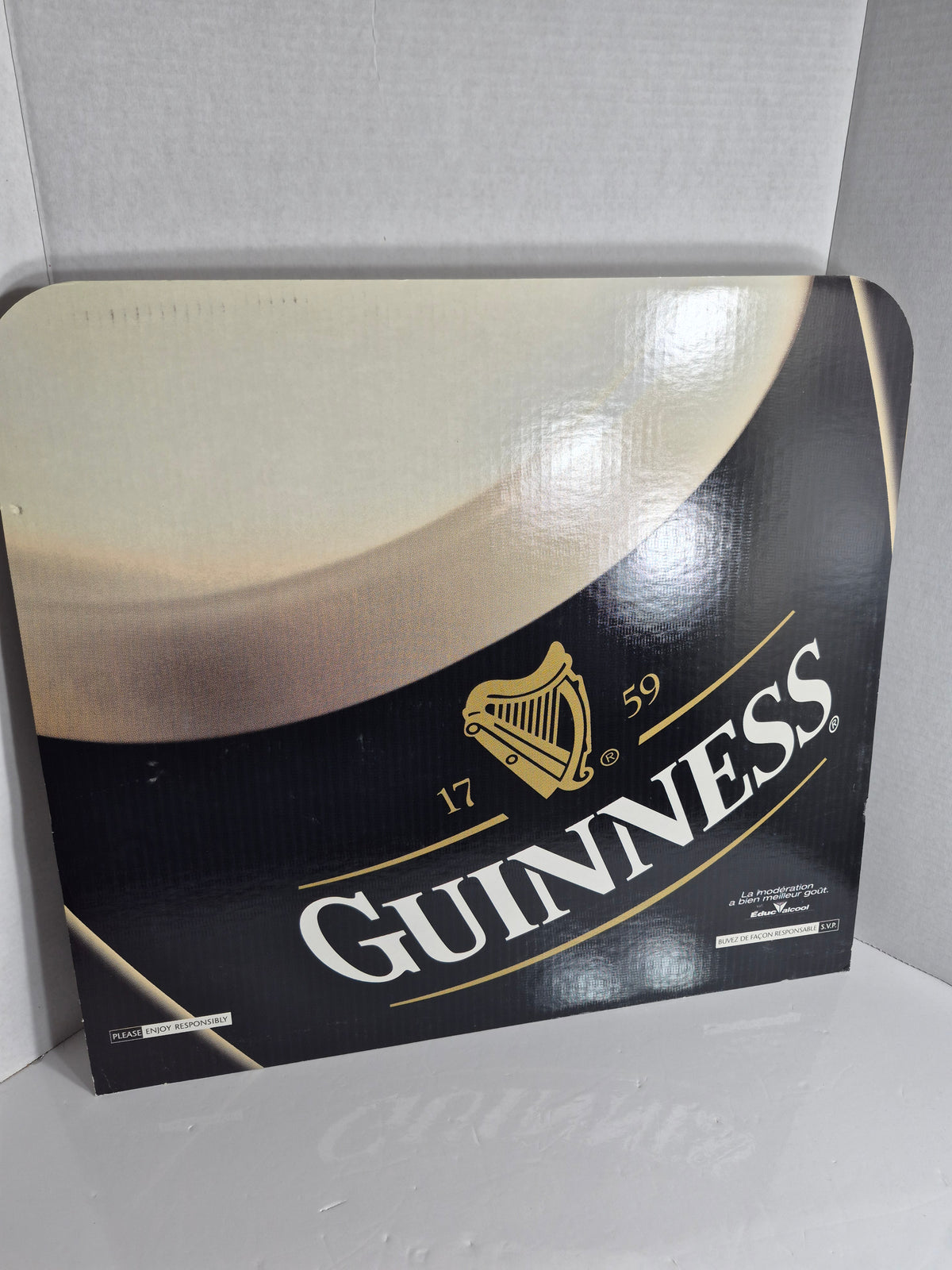 Guinness Double-Sided Bar Sign – "1759" Harp, Cardboard Panel – 22 x 20 in.