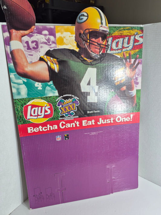 1997 Lay's Super Bowl XXXI Cardboard Display – Brett Favre, "Betcha Can't Eat Just One!" – 19 x 30.5 in.