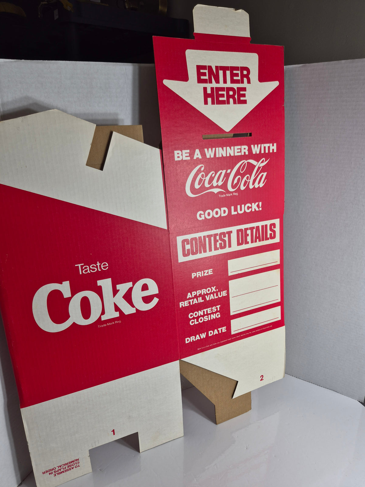 Vintage Coca-Cola Contest Entry Ballot Box – Cardboard "Enter Here" Display – Approx. 10 x 11 x 14 in.