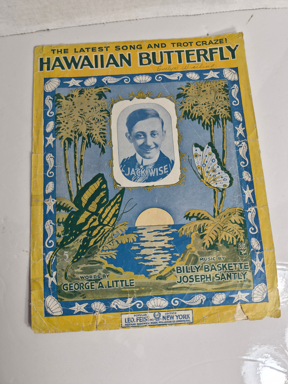 1917 "Hawaiian Butterfly" Sheet Music – Leo Feist, New York – 10.5 x 13.5 in.