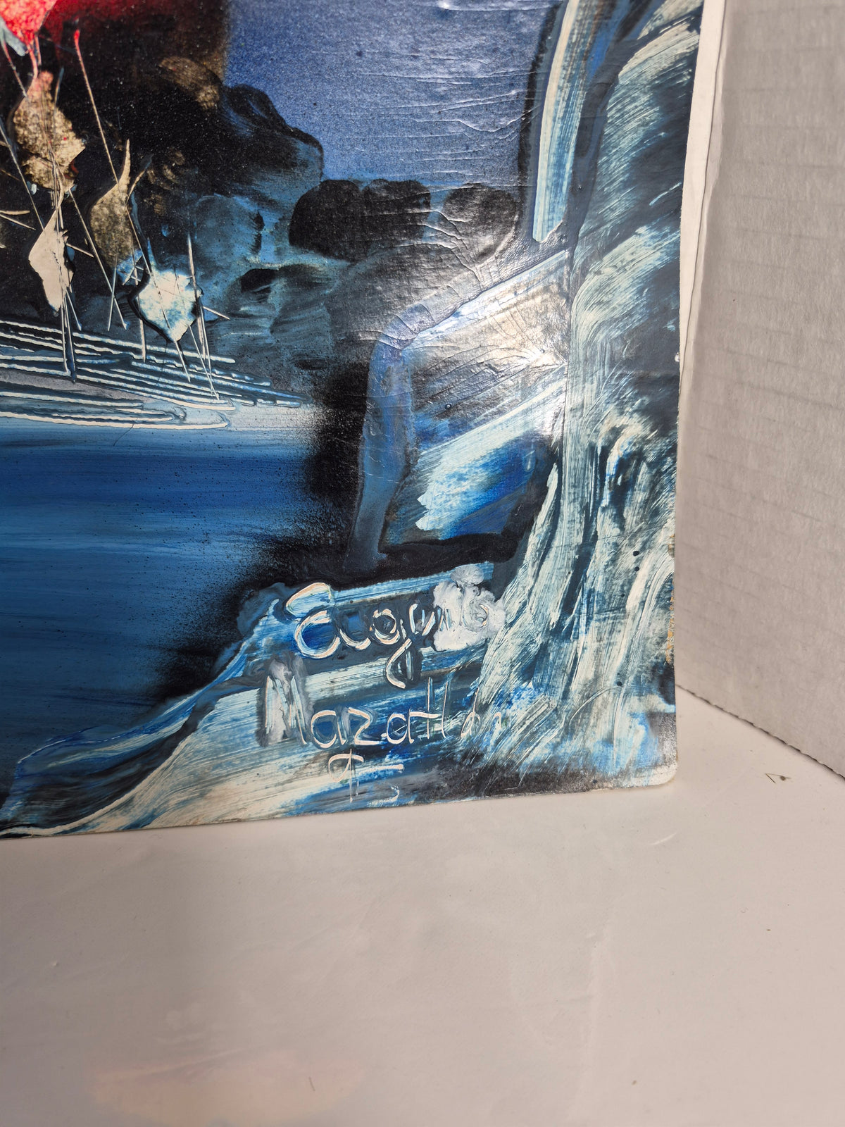 Eugenio Mazzola Original Spray Paint Art – Moonlit Island & Palm – 20 x 15 in.