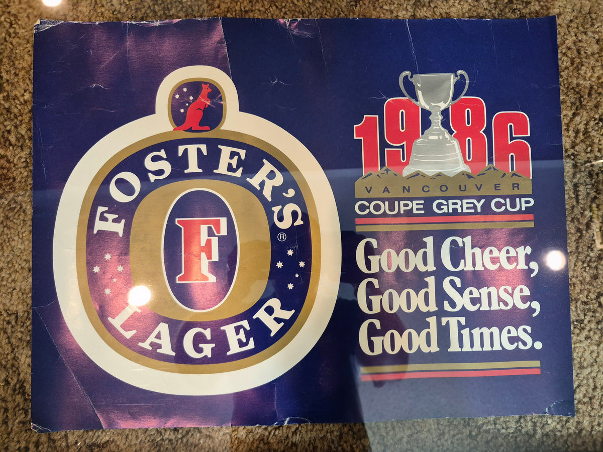 Foster's Lager 1985 Vancouver Grey Cup Beer Poster 21 x 16 in. — Longbranch Saloon Drumheller