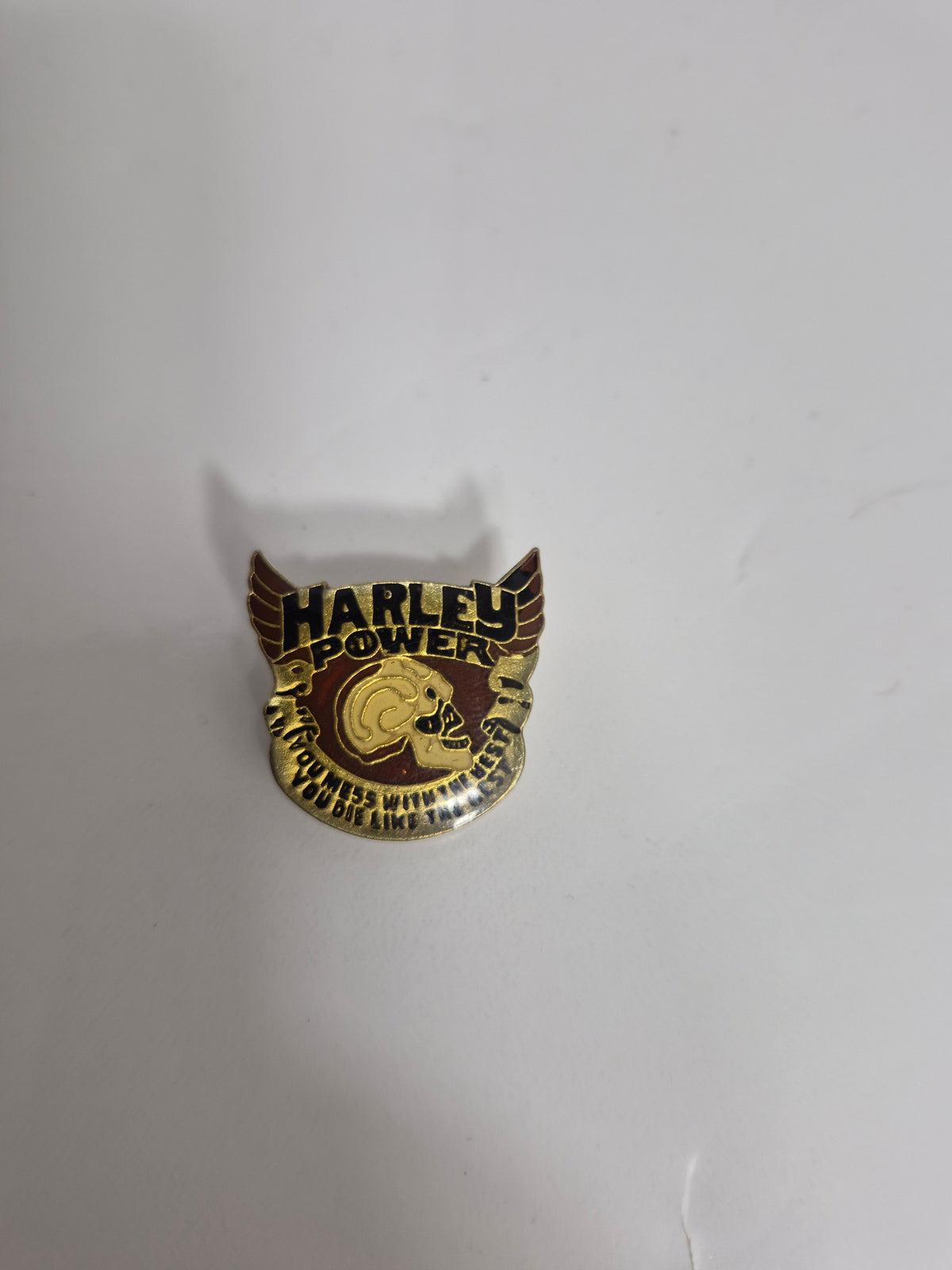 "Harley Power" Skull with Wings Enamel Lapel Pin 1 in.