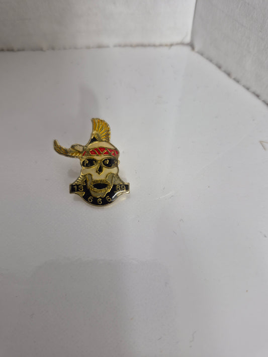 Vintage Skull with Mohawk 13 69 666 Enamel Lapel Pin 1 in.