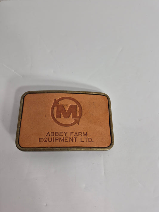 Vintage Abbey Farm Equipment Ltd. Leather Inset Belt Buckle 3 x 2 in.