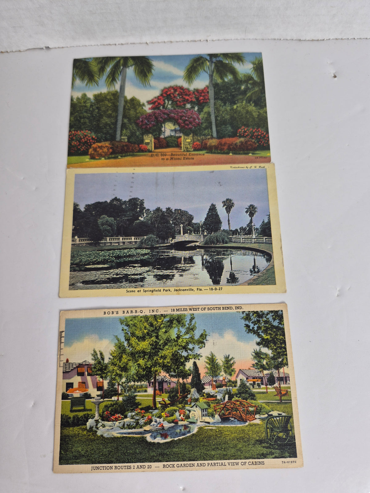 Vintage Linen Postcard Lot of 3 Florida & Indiana 1951 & 1968 Mailed Toronto