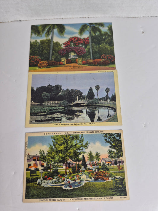 Vintage Linen Postcard Lot of 3 Florida & Indiana 1951 & 1968 Mailed Toronto