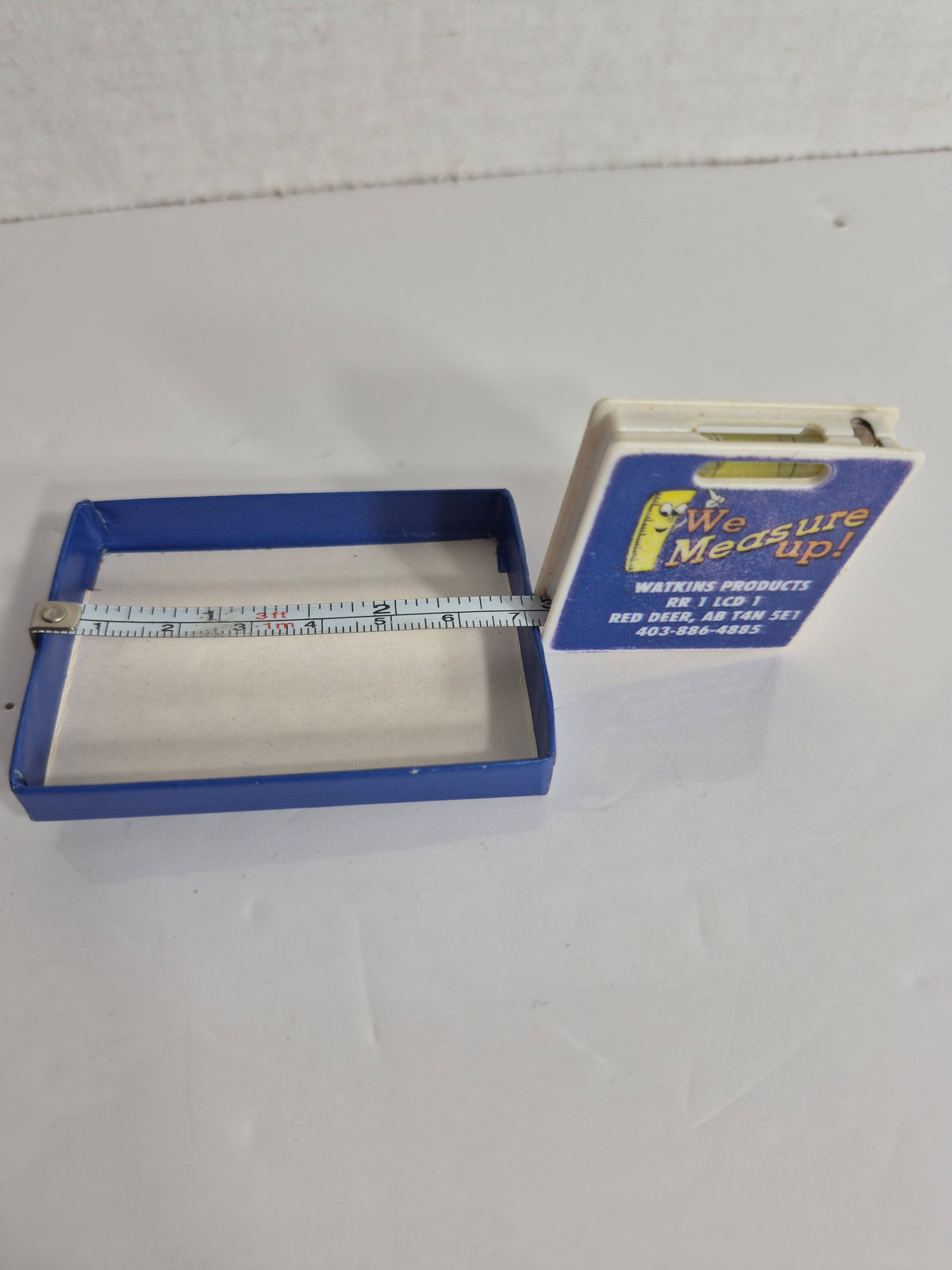 Vintage Watkins Products Promotional Pocket Tape Measure with Level 1.5 x 1.5 in.