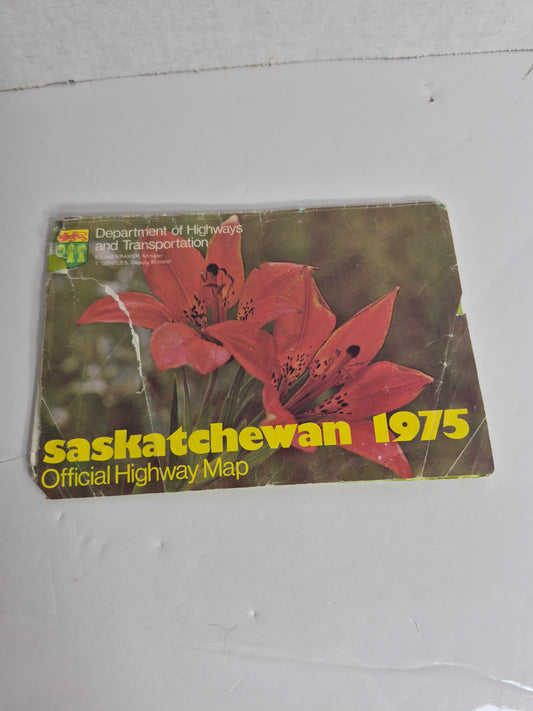 1975 Saskatchewan Official Highway Map Prairie Lily Cover