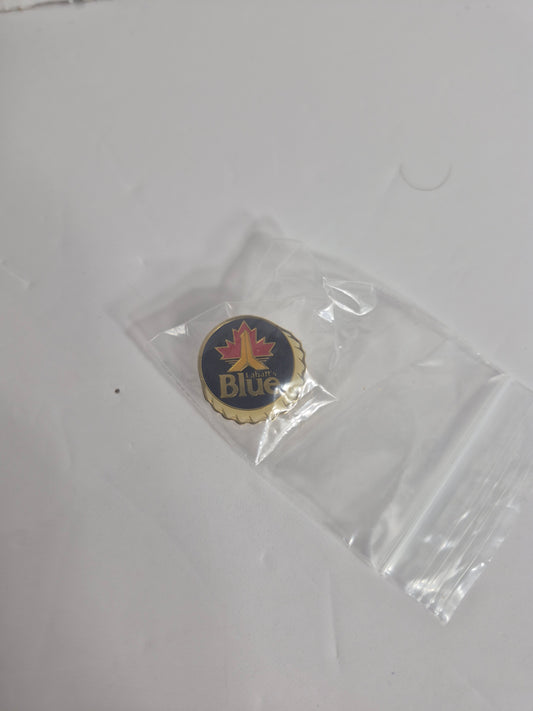 Labatt's Blue Lapel Pin — Bottle Cap Shape with Maple Leaf, 1 Inch