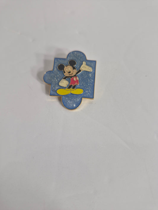 Disney Mickey Mouse Puzzle Piece Pin — Blue Glitter Enamel, 1.25 Inch