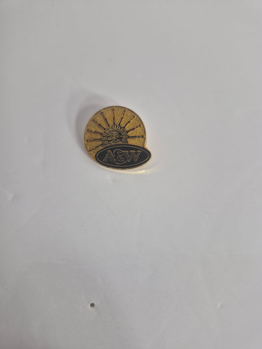 Vintage A&W Sun Lapel Pin — Gold Tone Sunburst Restaurant Promotional Pin