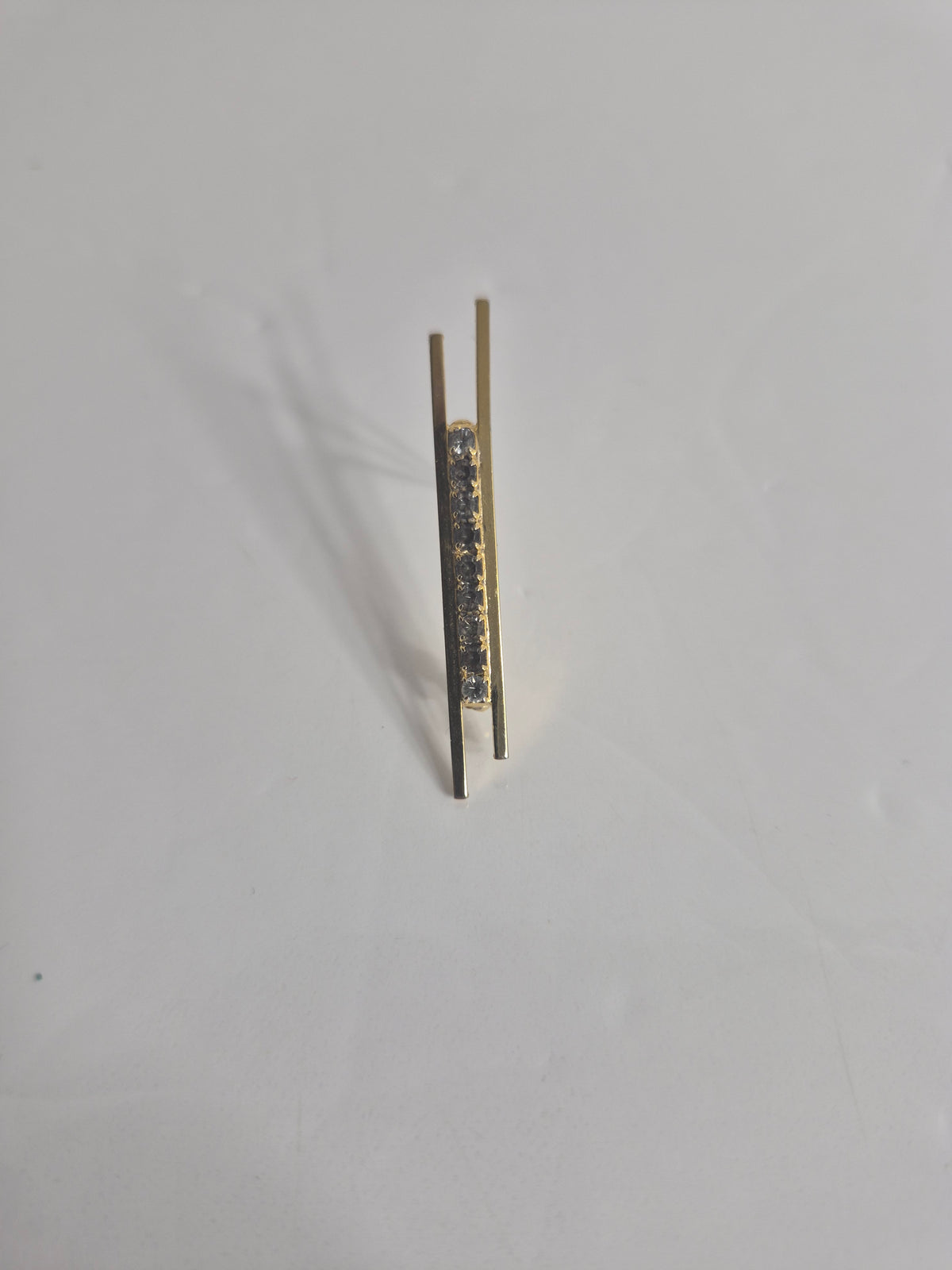 Vintage Gold Tone Rhinestone Bar Brooch — Mid-Century Modern Double Bar Pin, 1.75 Inch