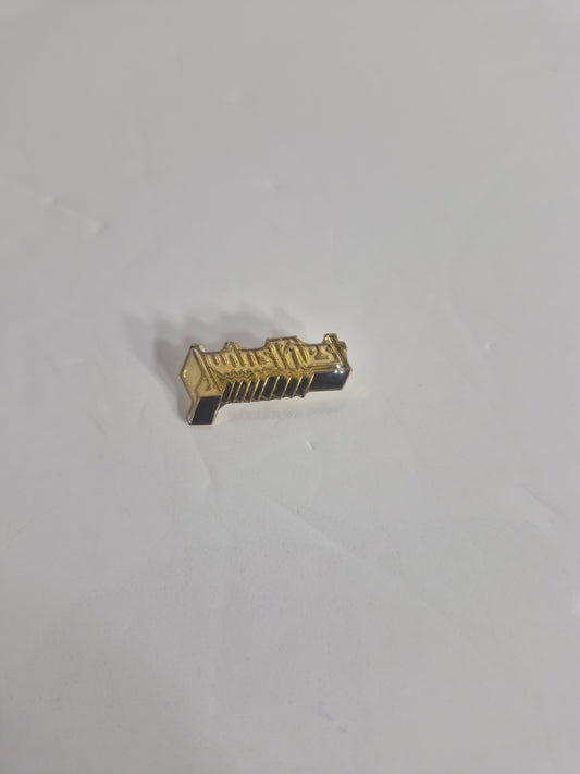 Judas Priest Logo Enamel Lapel Pin - Gold-Tone, Black and Cream, Heavy Metal Band Logo, 1 x 0.25 Inches