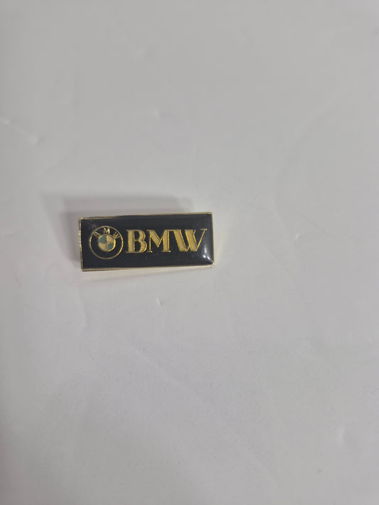 BMW Logo Enamel Lapel Pin - Roundel and Gold Lettering on Black, Rectangular Bar Pin, 1 x 0.25 Inches