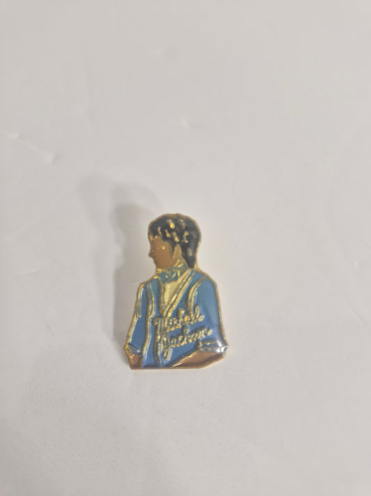 Michael Jackson Bust Portrait Enamel Lapel Pin Blue Gold Outfit 1 Inch