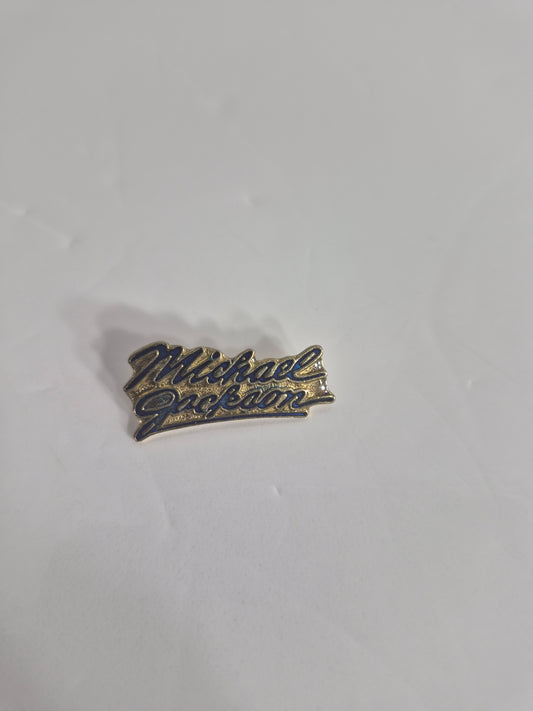 Michael Jackson Script Logo Enamel Lapel Pin 1 Inch Gold-Tone