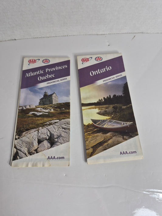 AAA CAA Provincial Series Road Maps Pair - Ontario & Atlantic Provinces Quebec, 2009 Editions