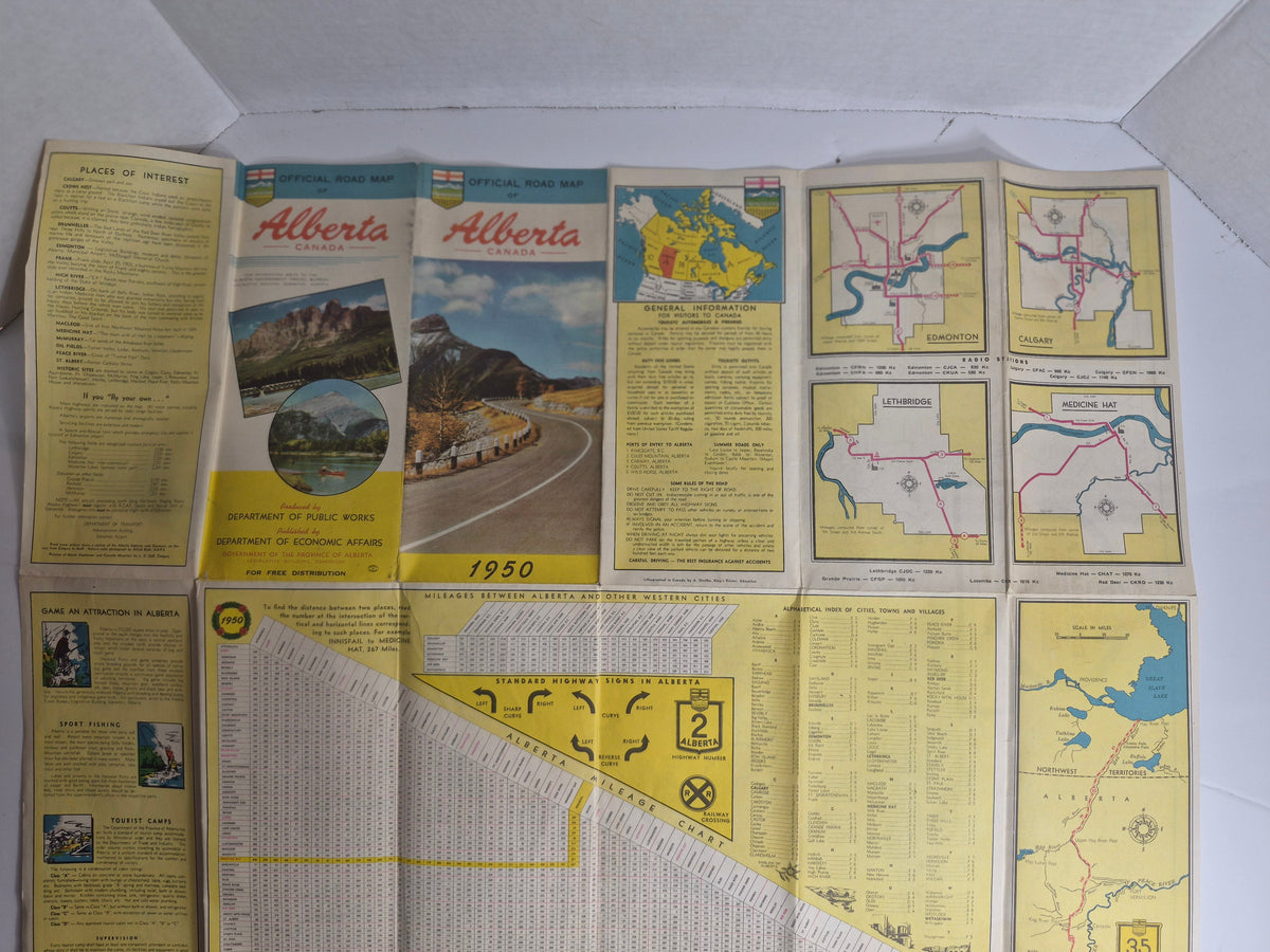 Vintage Road Maps Lot of 4 - 1950 Alberta Official Map, British Columbia Totem Pole Map, BC Pictorial Map, Alberta Vacation Booklet