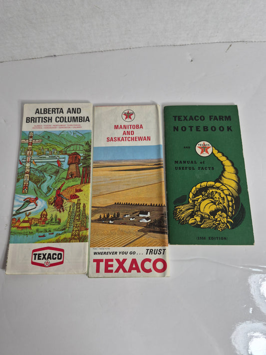 Texaco Canada Lot – 1958 Farm Notebook (Unused) + Alberta/BC and Manitoba/Saskatchewan Road Maps – McColl-Frontenac, Gousha, Rolph-McNally