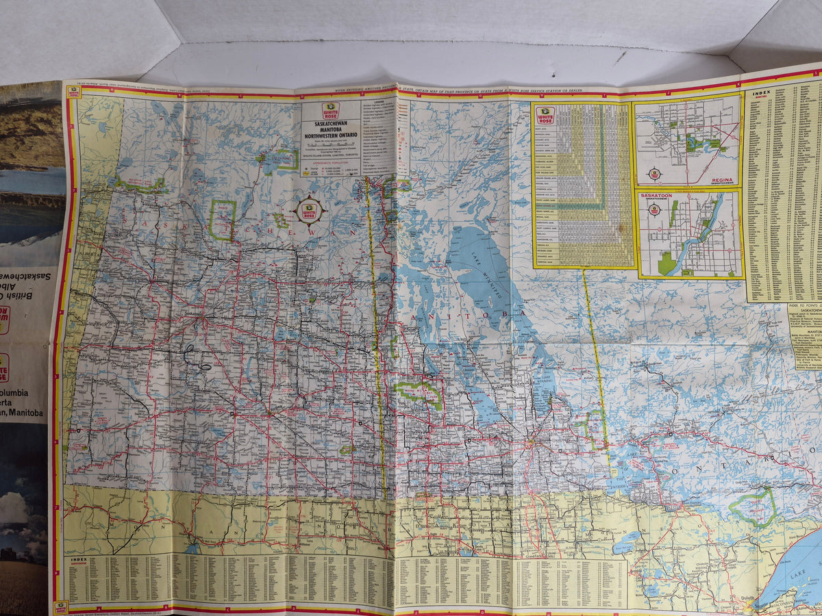1956 White Rose Ontario Road Map – Canadian Oil Companies Service Station Map – Southern & Northern Ontario, City Insets – Rolph-Clark-Stone