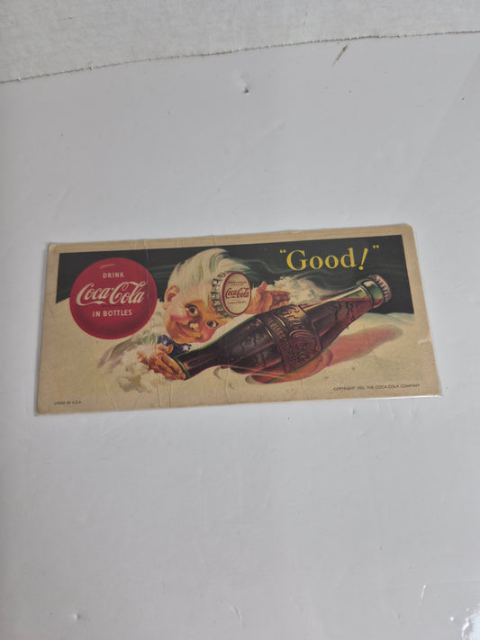 1953 Coca-Cola Sprite Boy Cardboard Advertising Card - "Good!" - Drink Coca-Cola in Bottles