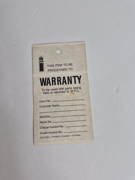 International Harvester IH Warranty Tag - Blank Dealer Parts Claim Tag - Made in Canada - CCH-354