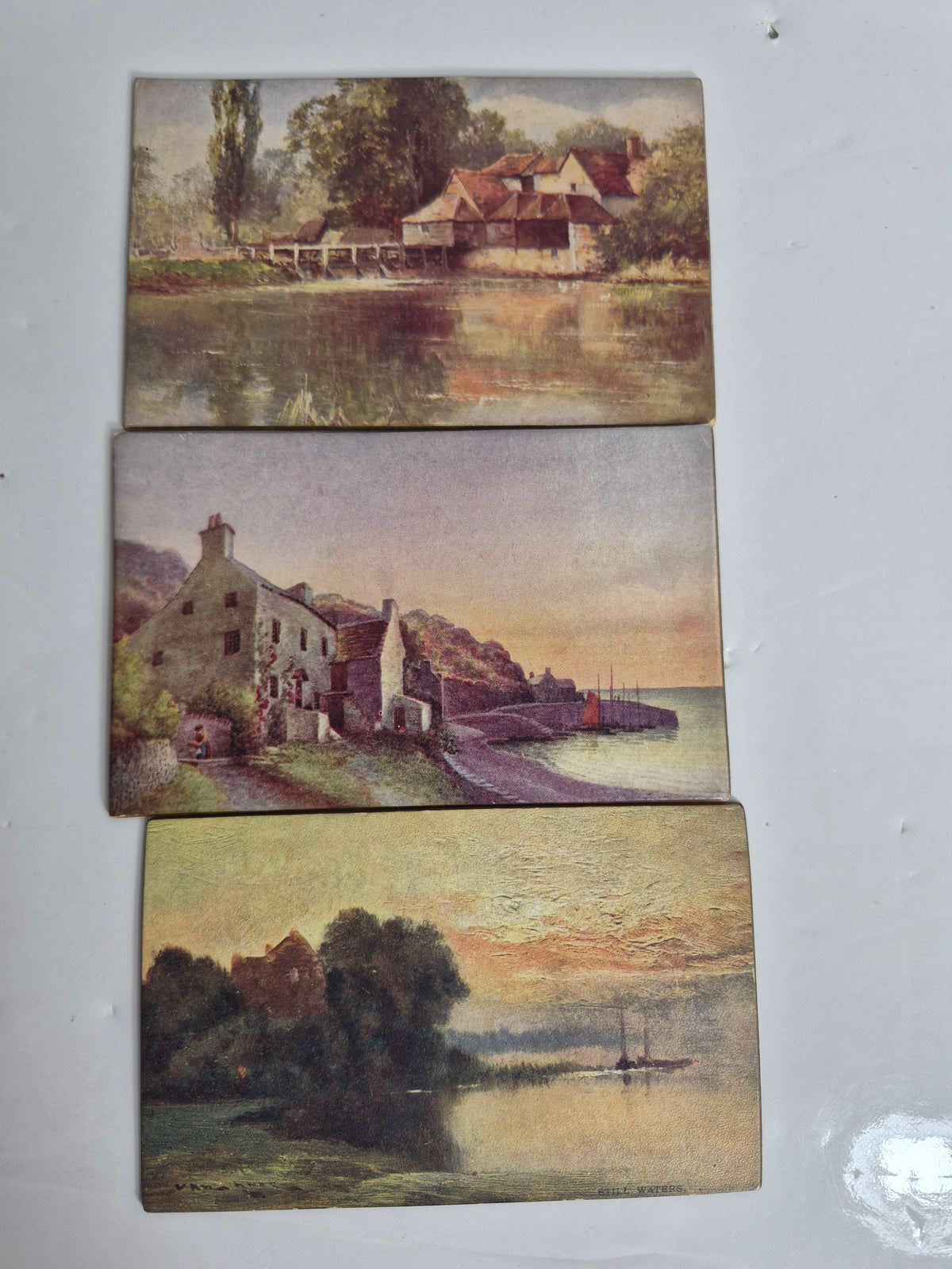 Antique C. W. Faulkner Panel Greeting Card Lot of 11 – British Landscape Art Postcards, London – Birthday Wishes Backs