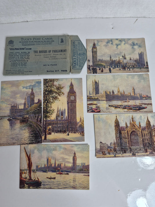 Raphael Tuck Oilette "Houses of Parliament" Postcard Packet – Complete Set of 6 in Original Envelope, Charles E. Flower, Series O.F. 7898