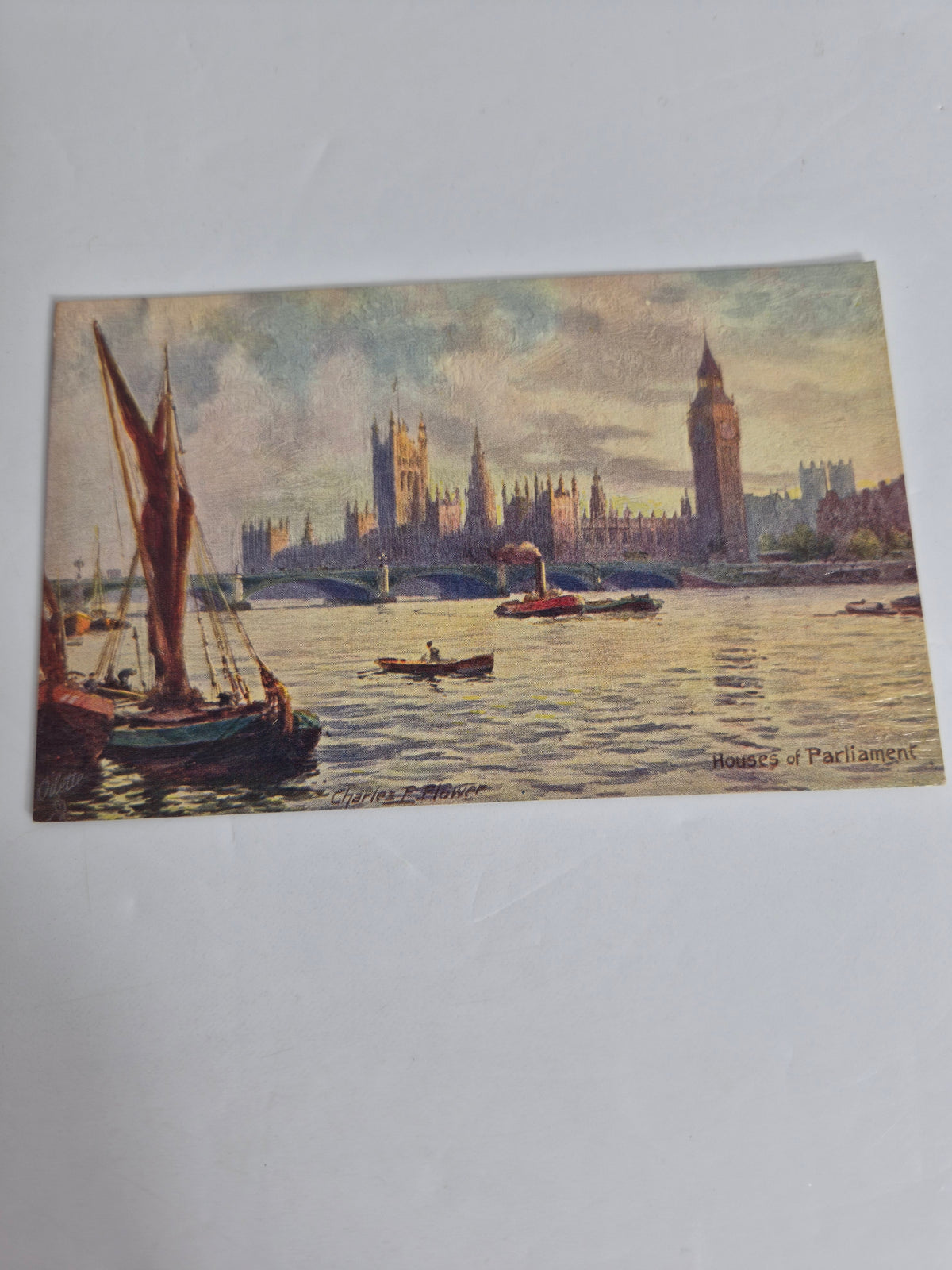 Raphael Tuck Oilette "Houses of Parliament" Postcard Packet – Complete Set of 6 in Original Envelope, Charles E. Flower, Series O.F. 7898
