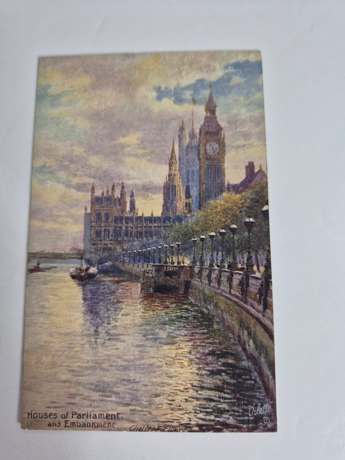 Raphael Tuck Oilette "Houses of Parliament" Postcard Packet – Complete Set of 6 in Original Envelope, Charles E. Flower, Series O.F. 7898