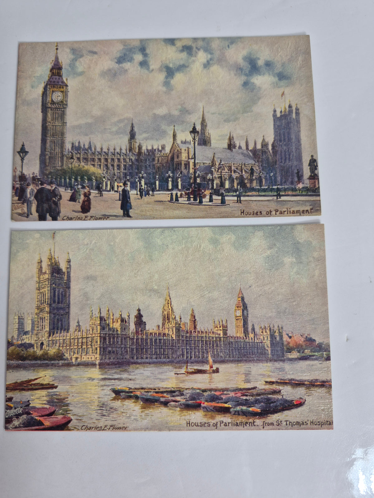Raphael Tuck Oilette "Houses of Parliament" Postcard Packet – Complete Set of 6 in Original Envelope, Charles E. Flower, Series O.F. 7898